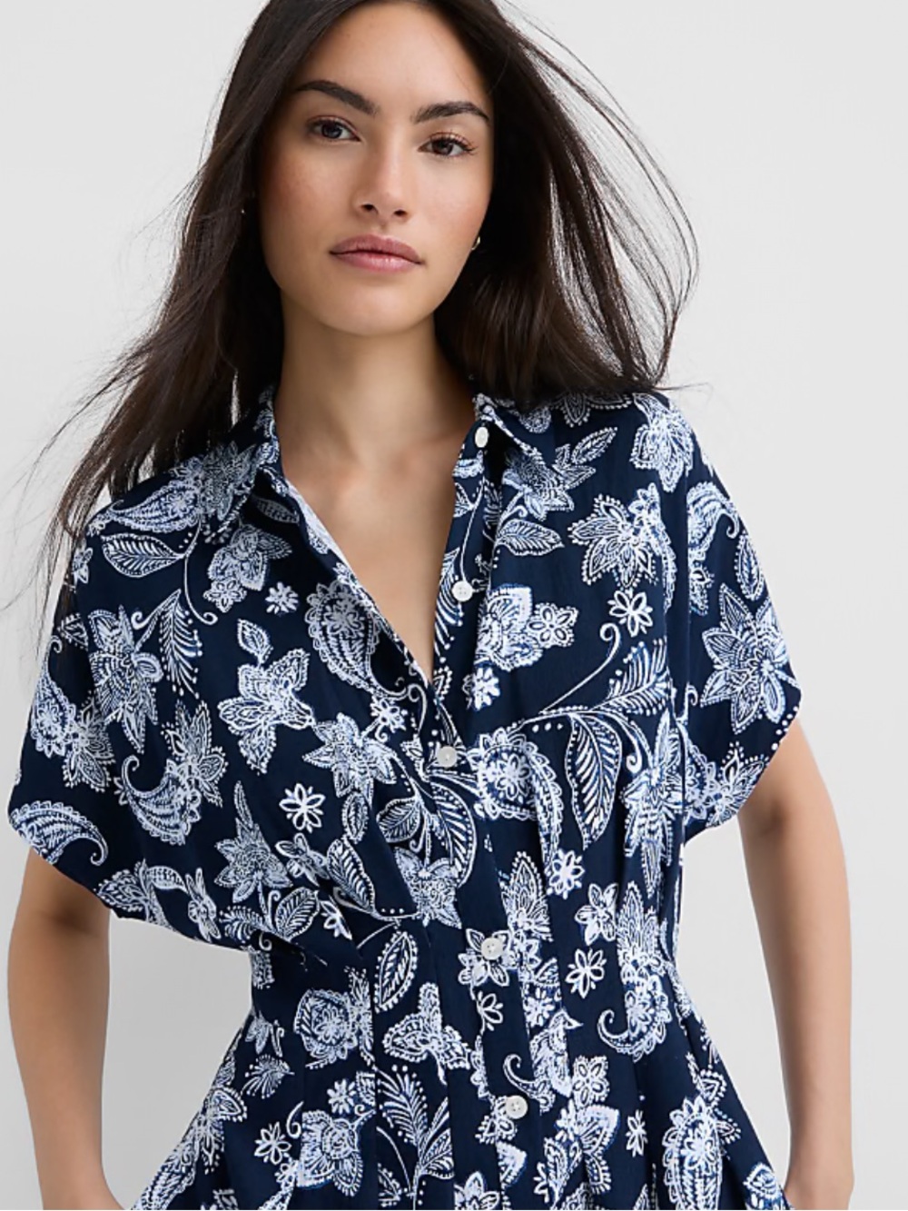 LOFT Paisley Pleated Midi Pocket Dress Medium